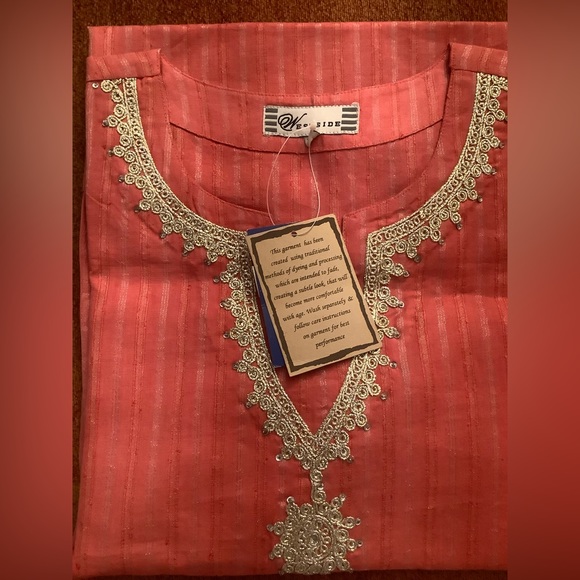 New Tunic Style Tops Blouse Peach Pink color with Silver thread work - Picture 5 of 5
